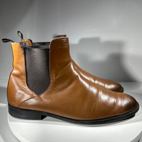 Arturo Calle Mens Size 10 Leather Dress Ankle Chelsea Boots Brown Shoes Slip On - Picture 5 of 12